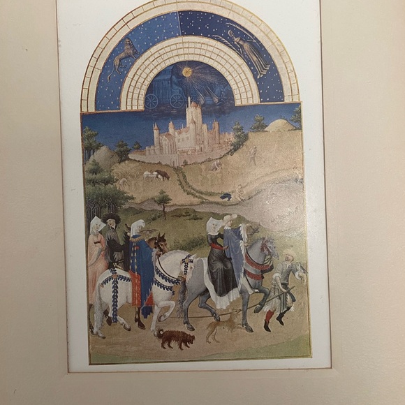 Vintage Medieval Art Print with Blue and Gold Accents - Picture 3 of 3